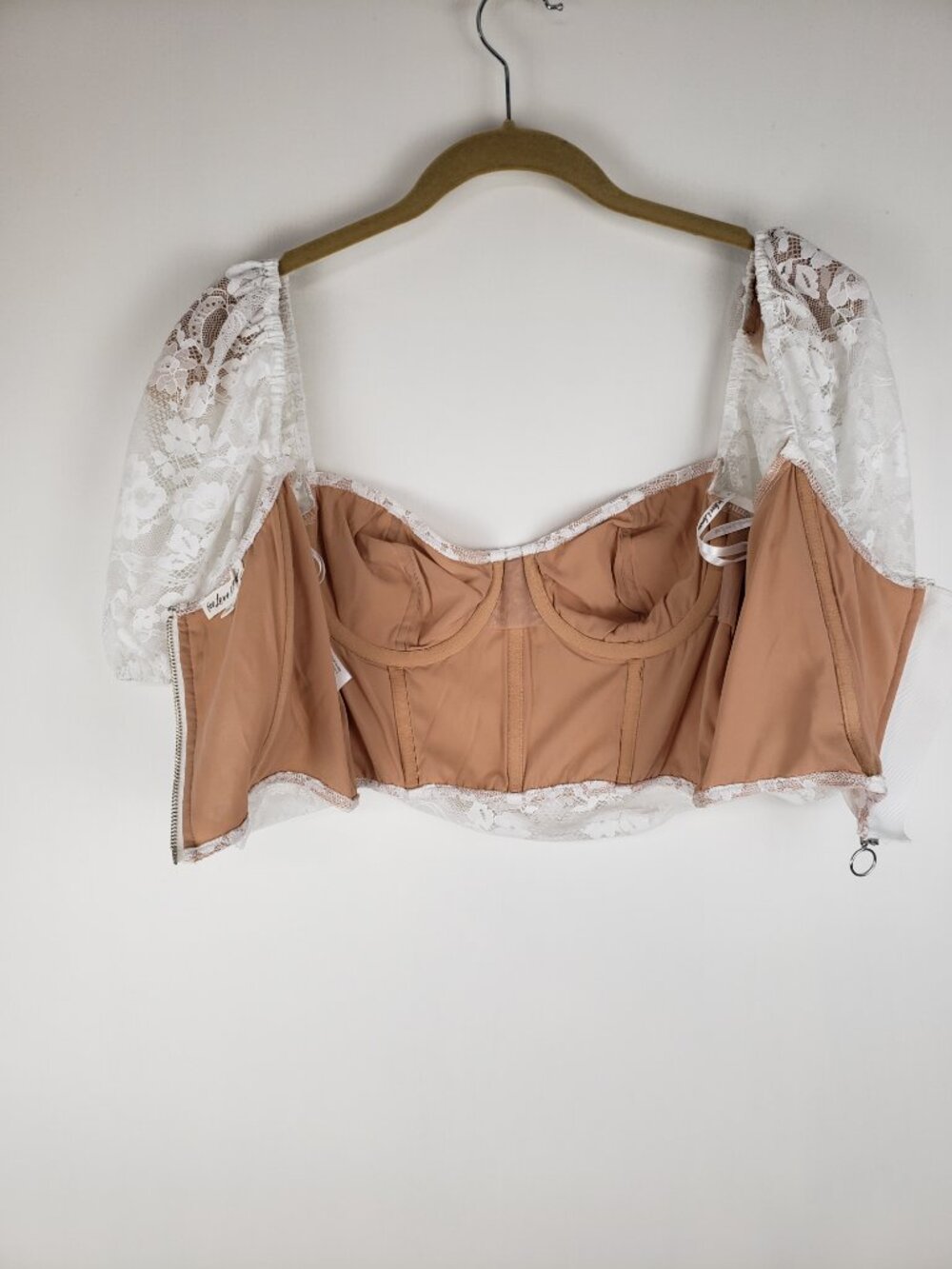 For Love and Lemons Rosalie Crop Top White Lace Puff Sleeve Bustier Womens Large - Picture 5 of 8
